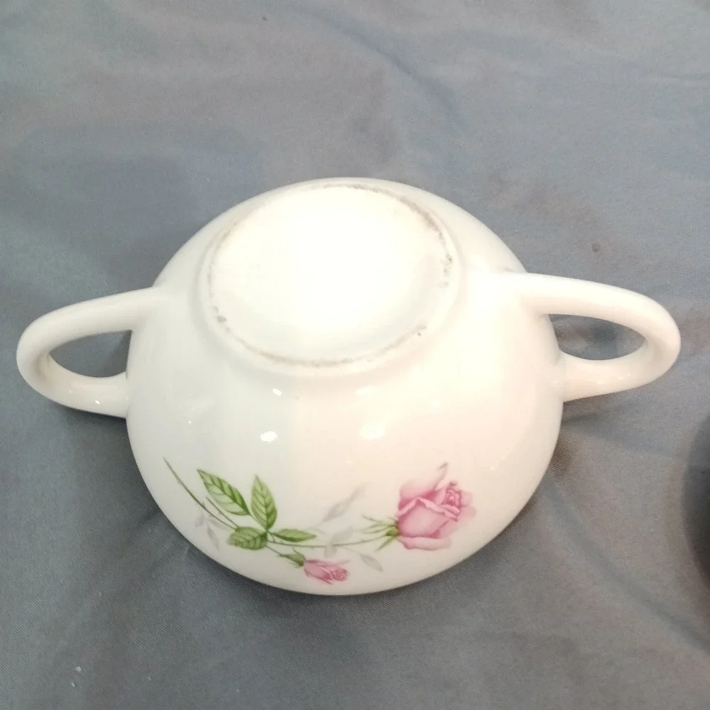 Vintage Sugar Bowl White Excellent Pink Rose Gold Trim Vintage